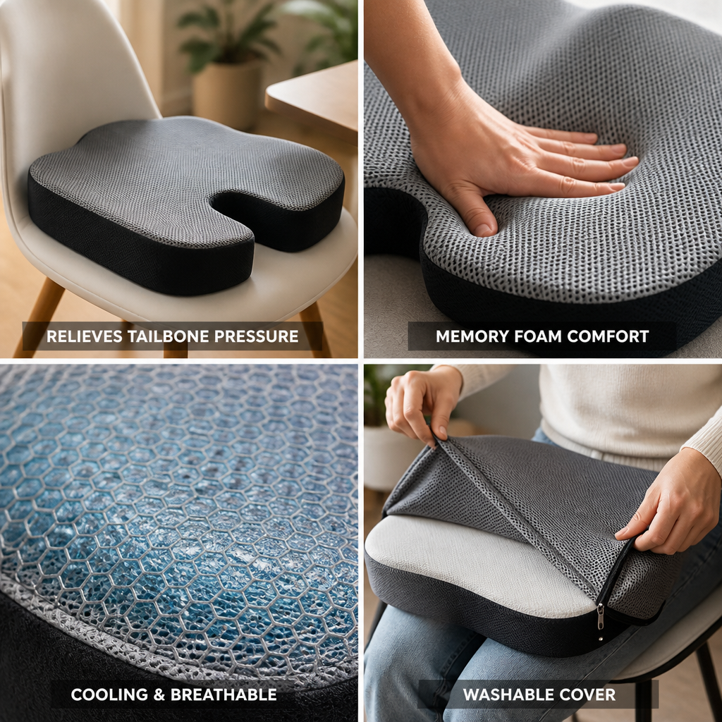 Seat Cushion Contoured Memory Foam & Cooling Gel