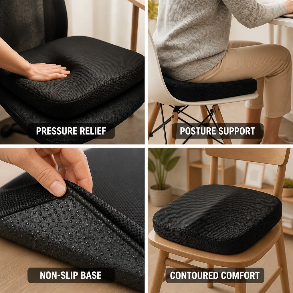 Seat Cushion Contoured Memory Foam Non-Slip