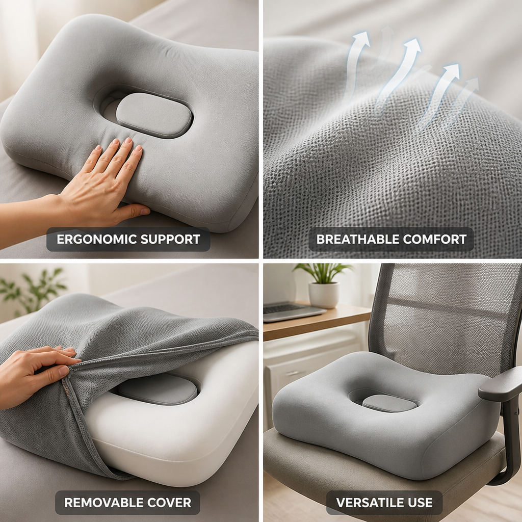 Seat Cushion Ergonomic Breathable Removable & Washable Cover