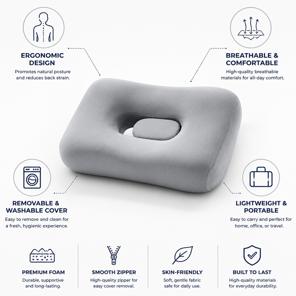 Seat Cushion Ergonomic Breathable Removable & Washable Cover