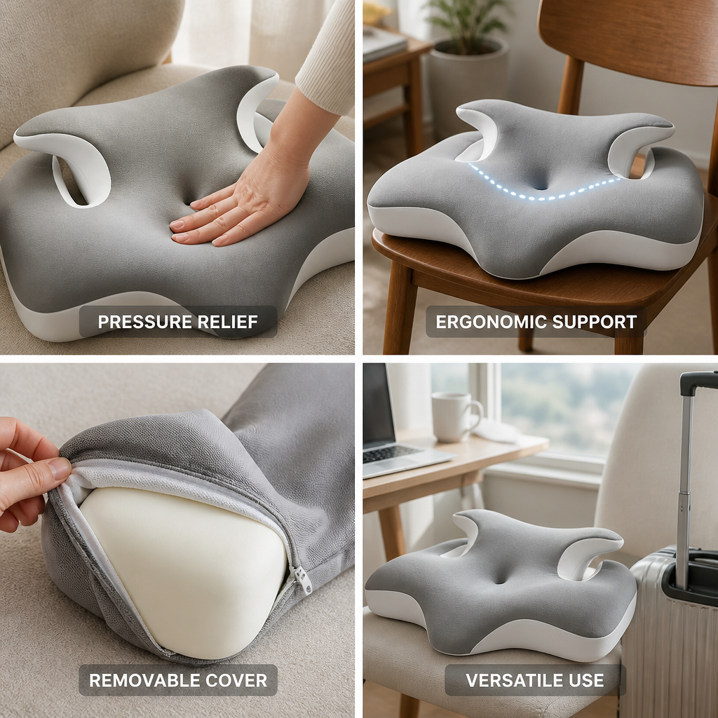 Seat Cushion Ergonomic Contoured Pressure Relief Removable Cover
