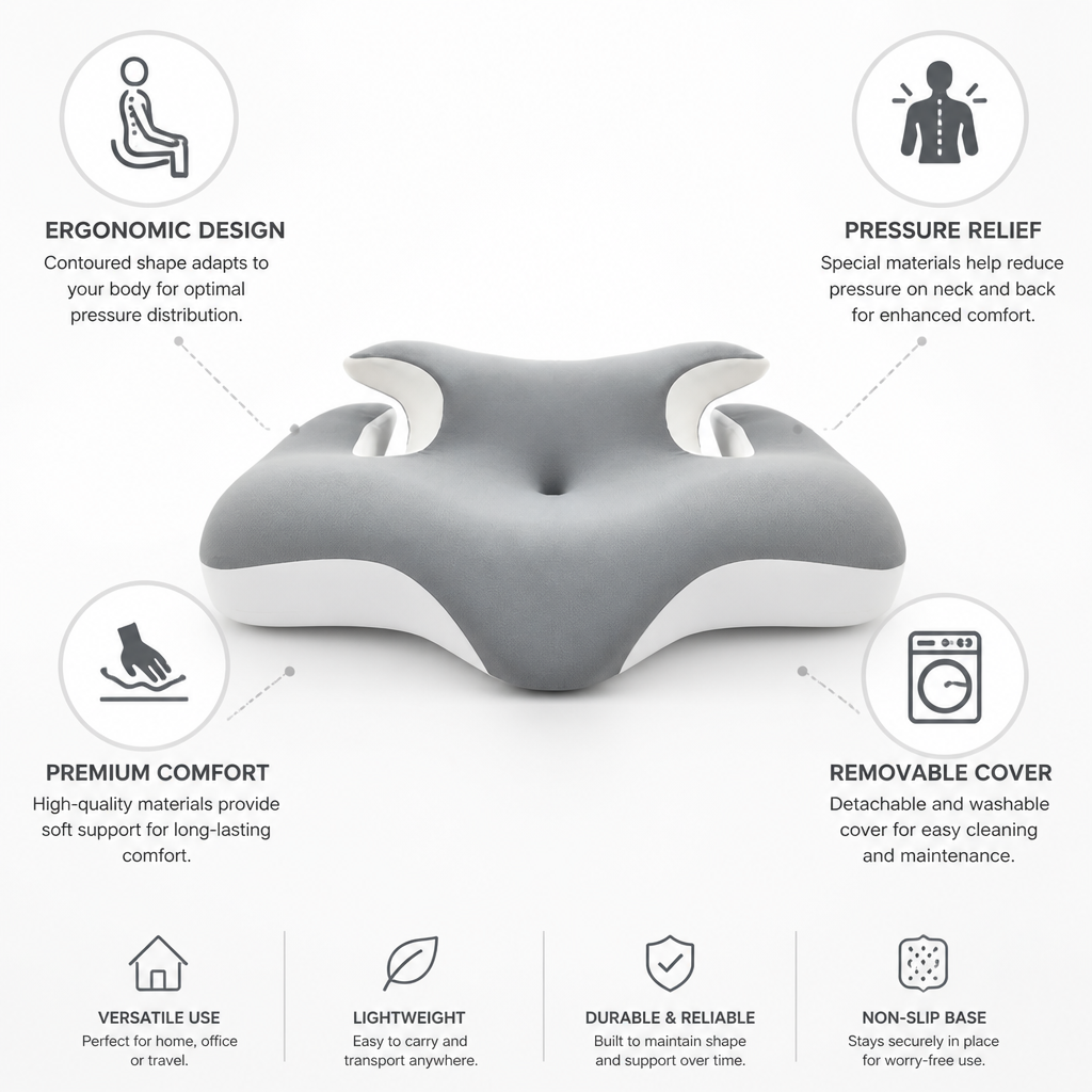 Seat Cushion Ergonomic Contoured Pressure Relief Removable Cover