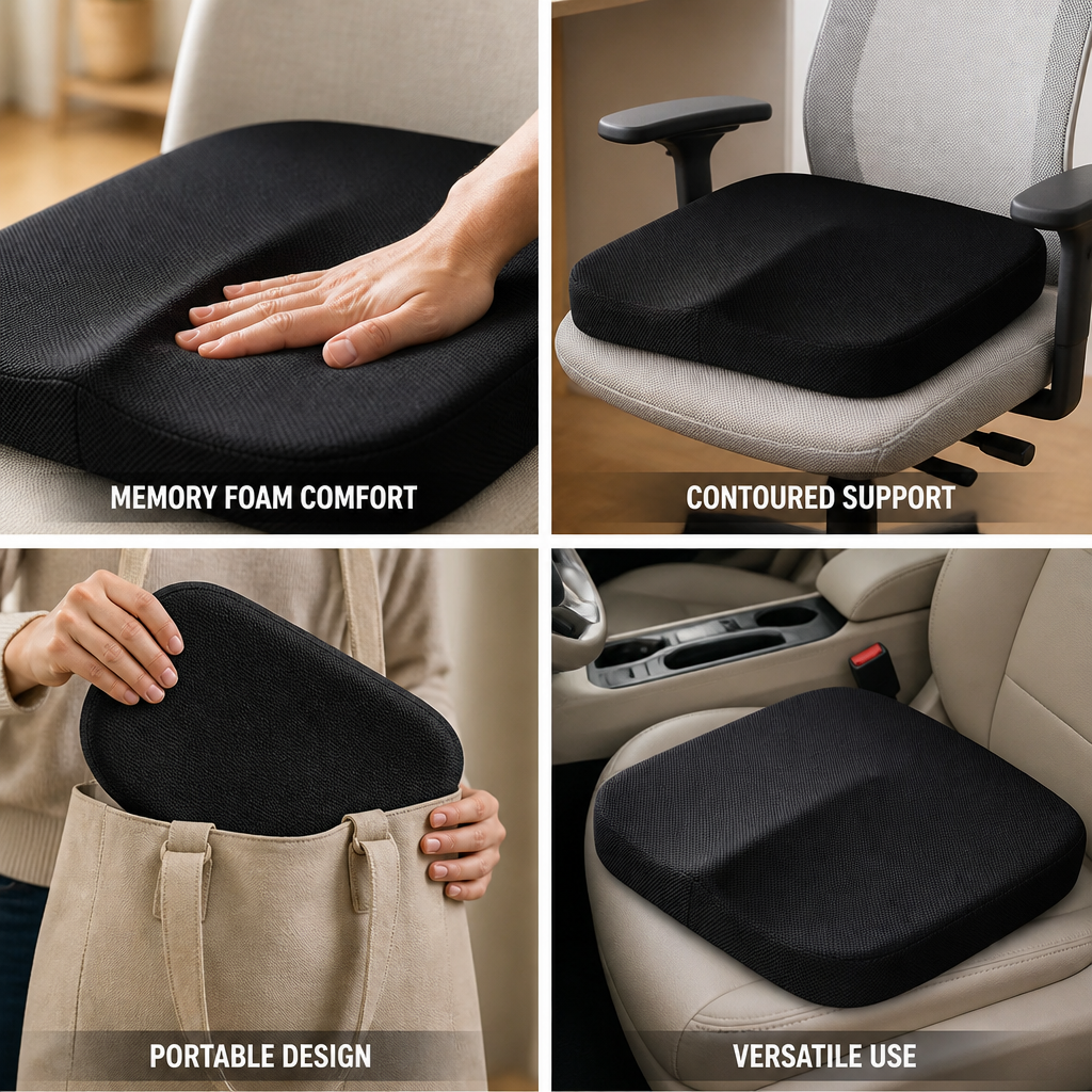 Seat Cushion Tailbone Support Contoured Memory Foam