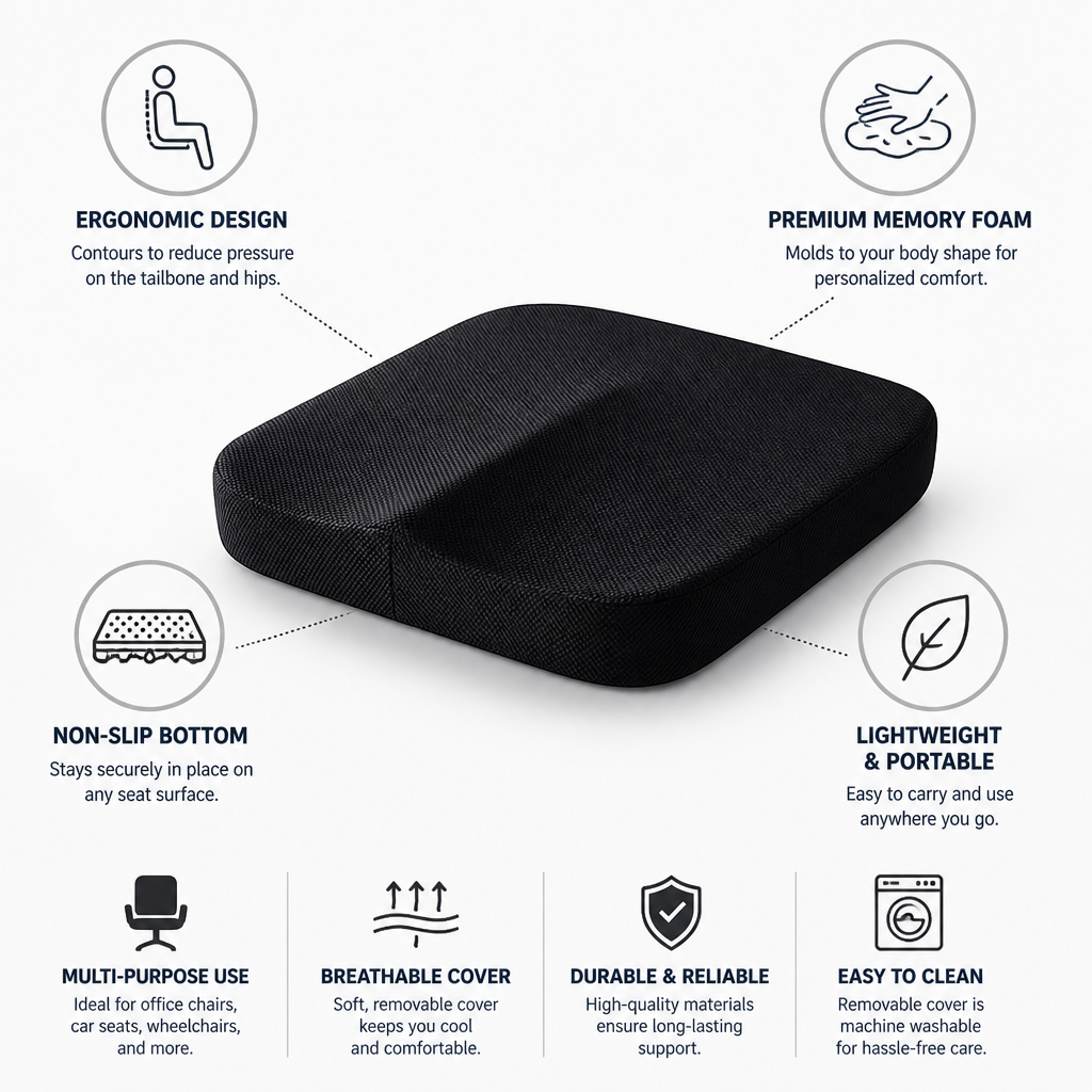 Seat Cushion Tailbone Support Contoured Memory Foam