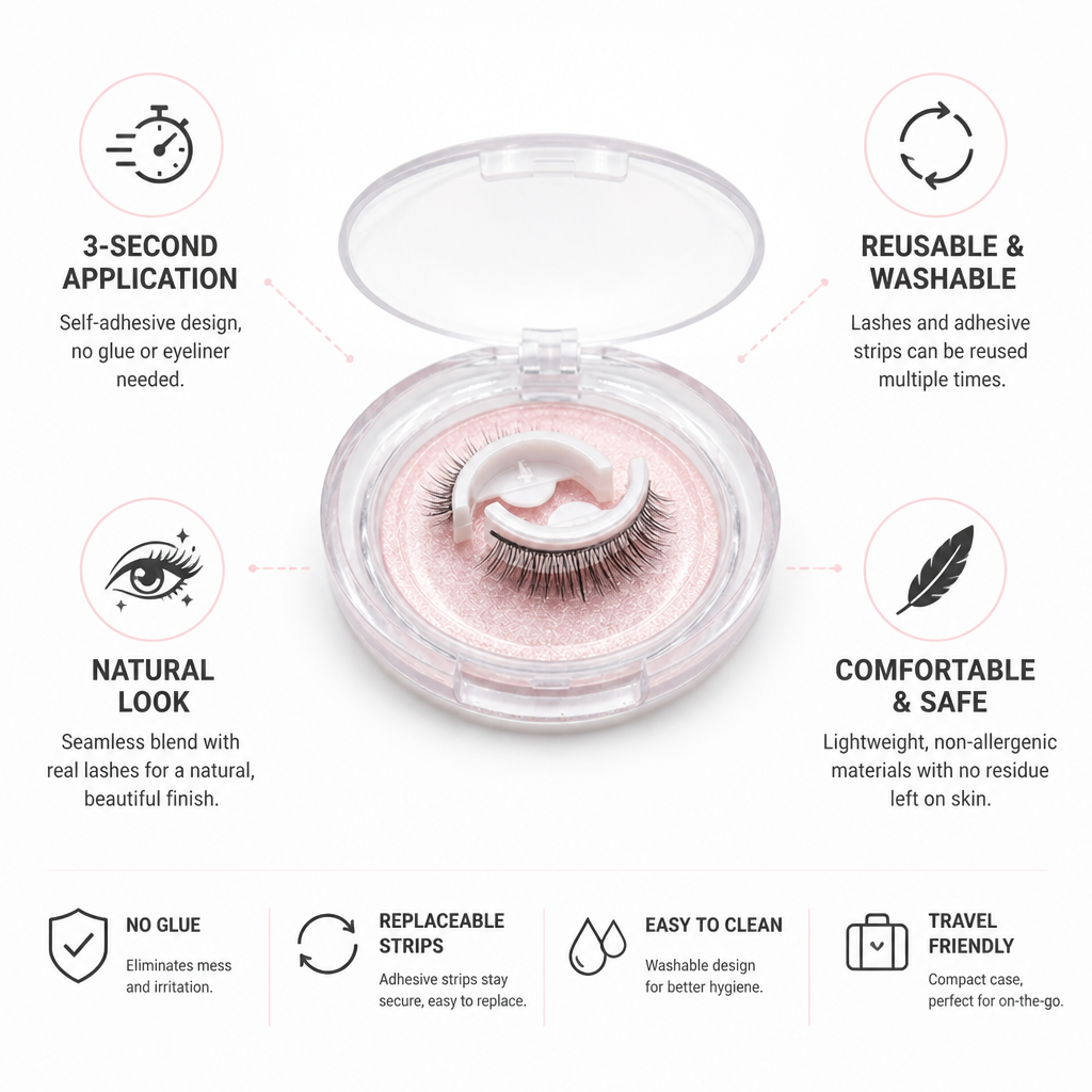 Self-Adhesive Eyelashes Natural Look Reusable & Washable