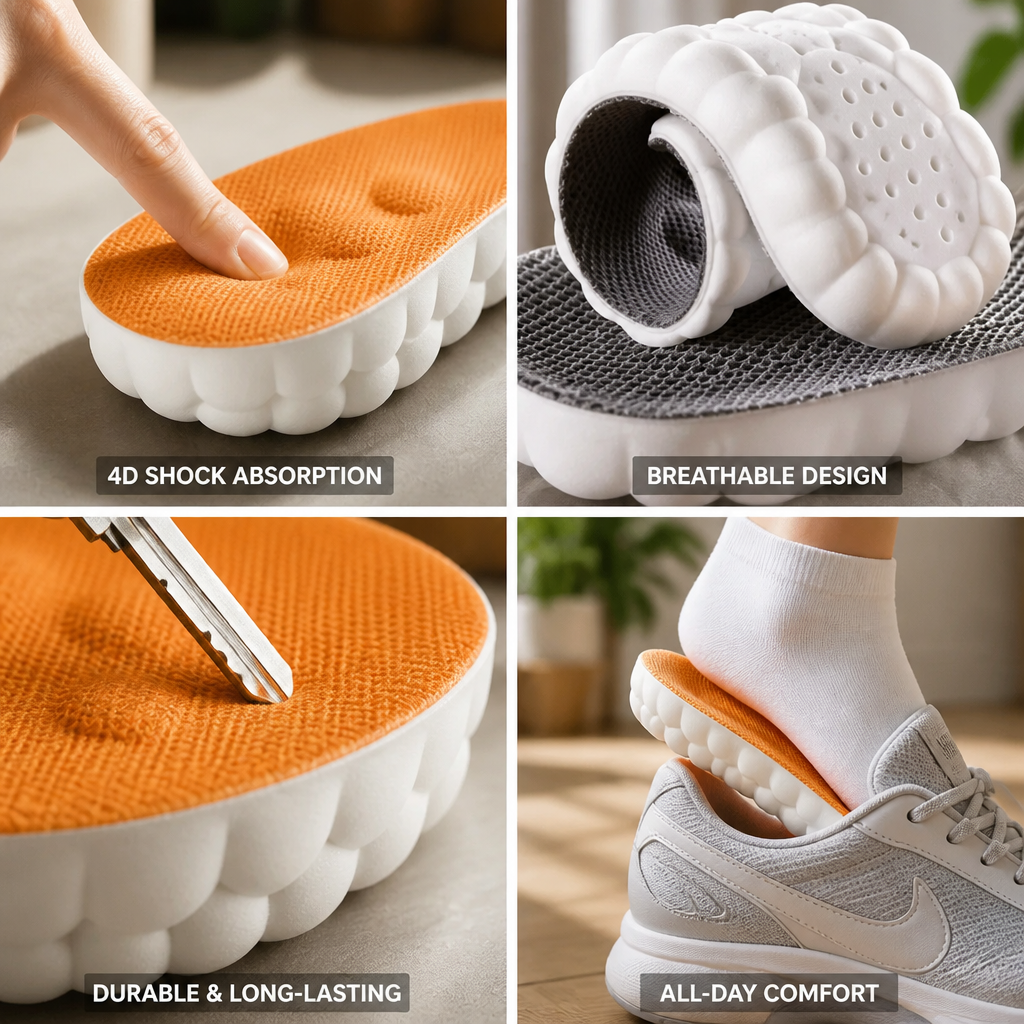 Shoe Insoles 4D Shock-Absorbing All-Day Comfort