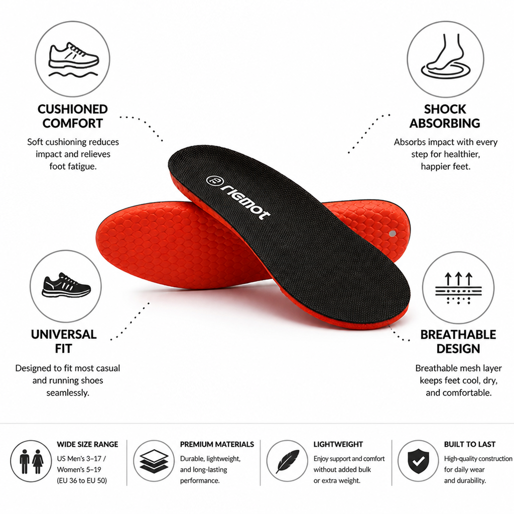 Shoe Insoles Cushioned Shock-Absorbing Universal Fit