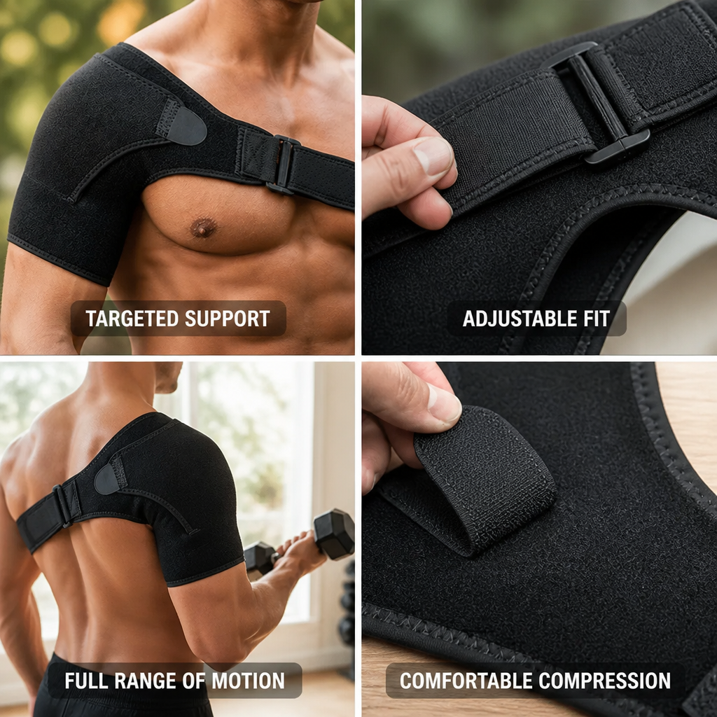 Shoulder Brace Adjustable Compression Ergonomic Fits 24-46 In Chest