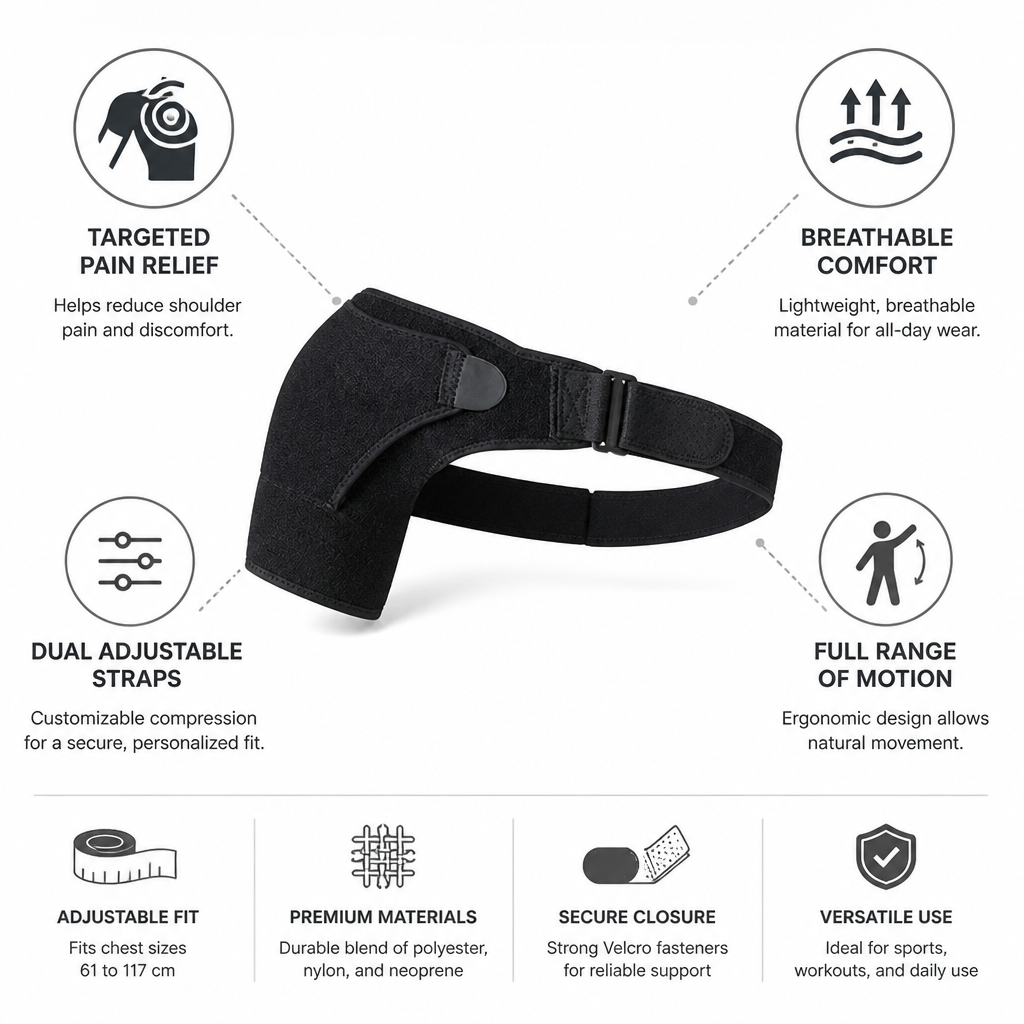 Shoulder Brace Adjustable Compression Ergonomic Fits 24-46 In Chest
