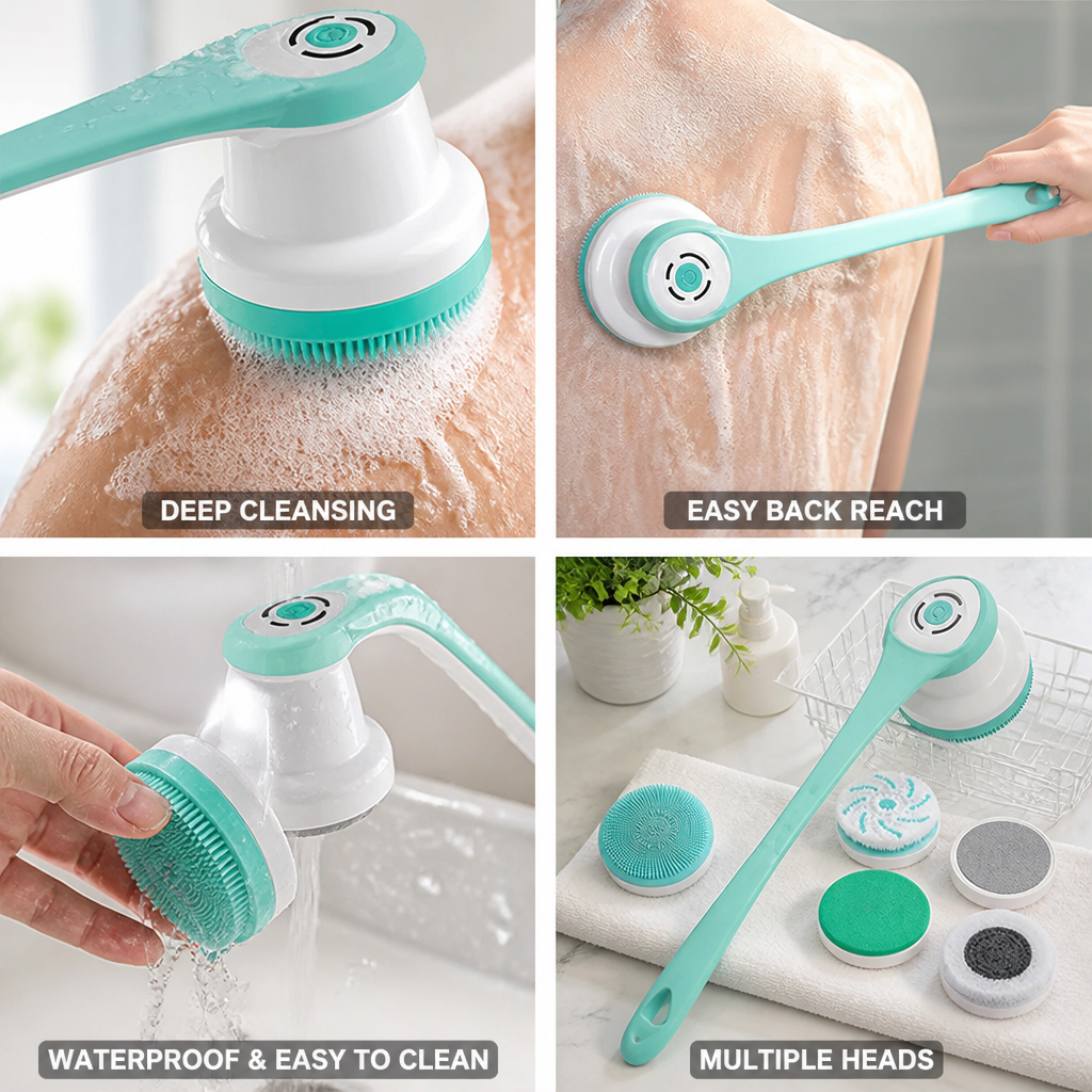 Shower Brush Electric Rotating Head Long Handle