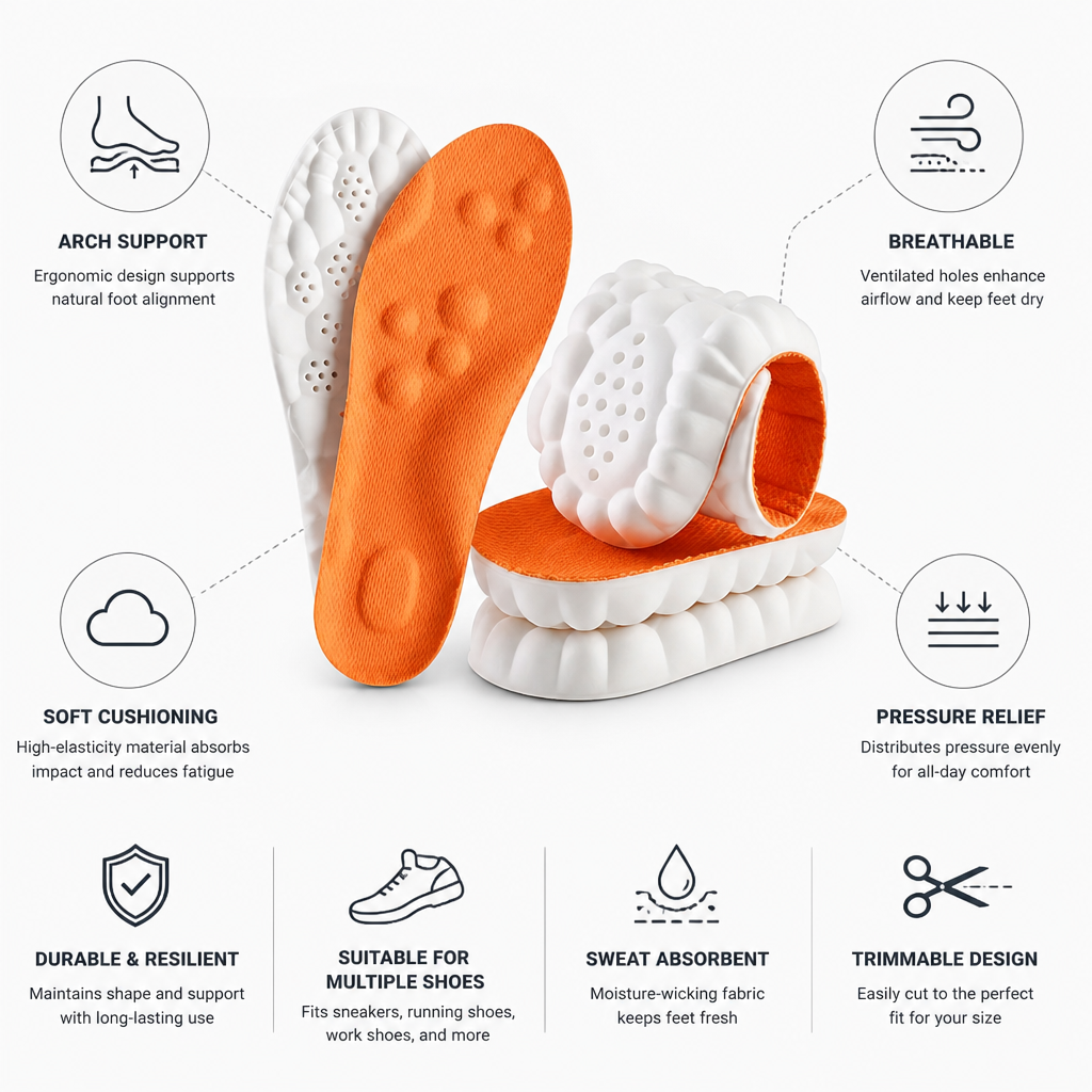 Sports Insoles Breathable High Elastic Arch Support & Cushioning