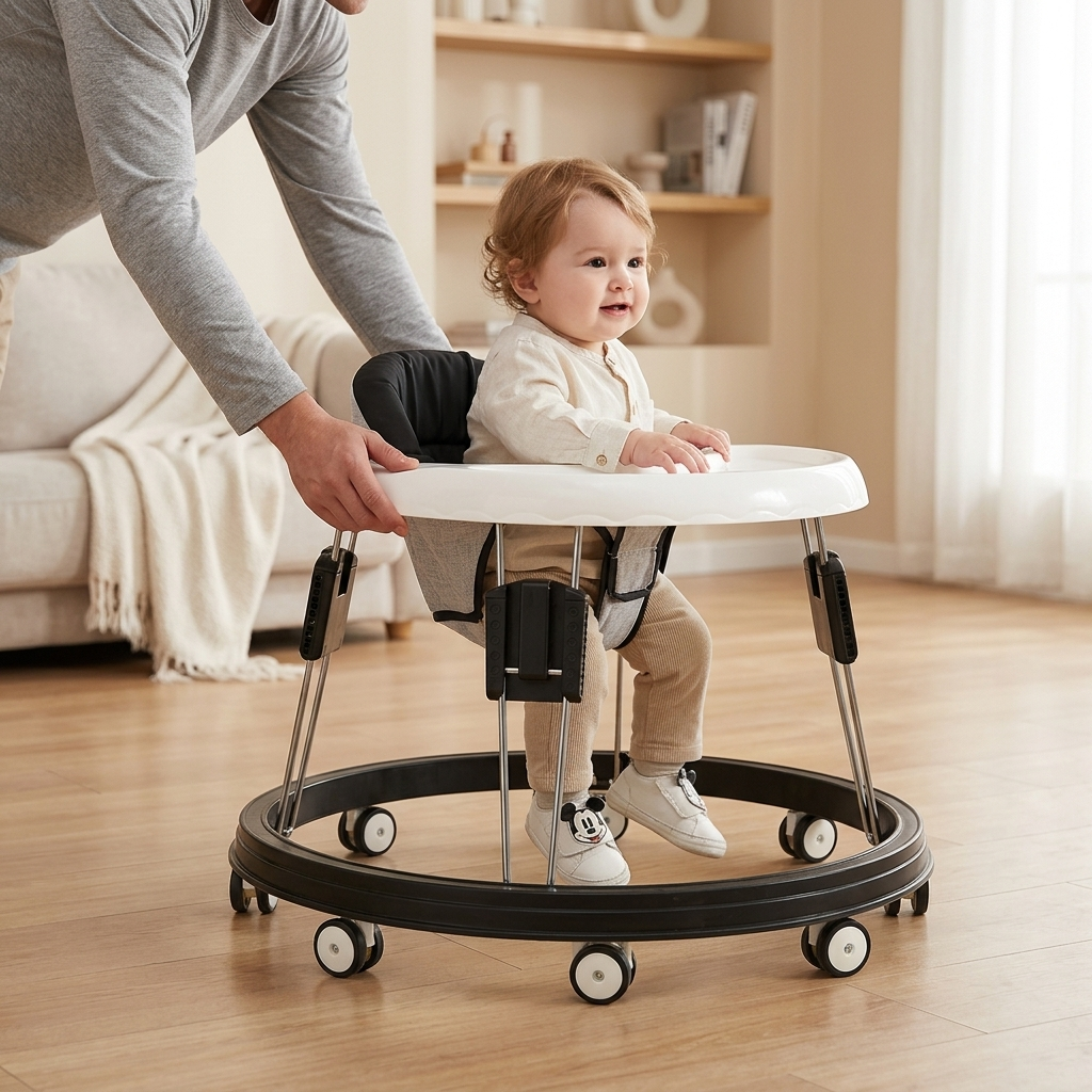 Stainless Steel Frame With Anti-Rollover Bumper Baby Walker (2-in-1 Seated & Push-Along)