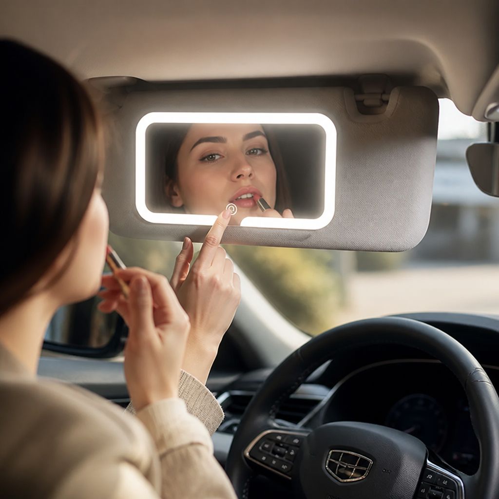 Sun Visor Mirror Dimmable Touchscreen LED Clip-On