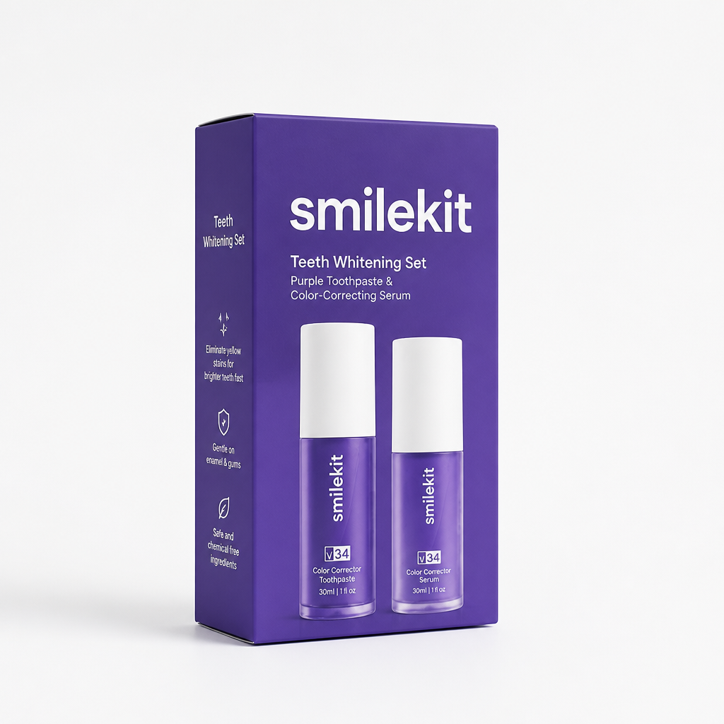 Teeth Whitening Set Purple Toothpaste & Color-Correcting Serum