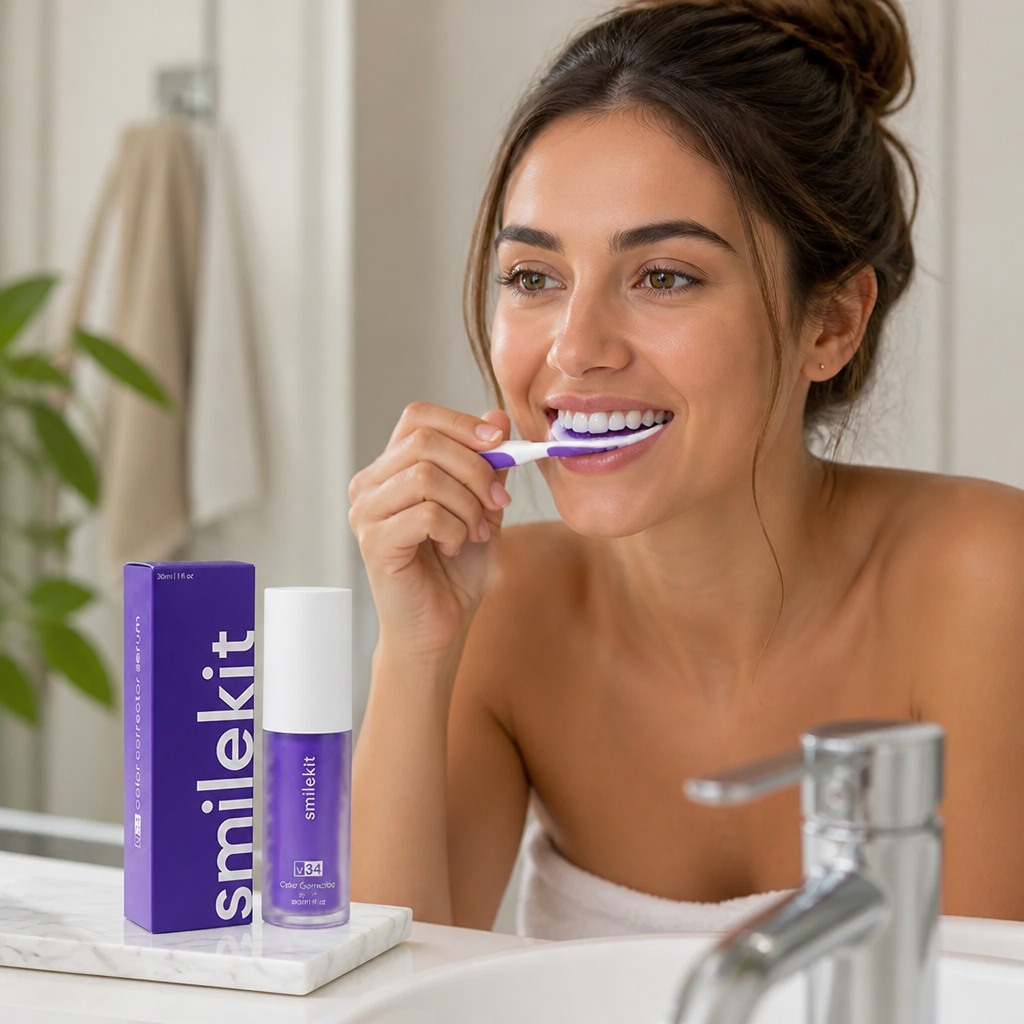 Teeth Whitening Set Purple Toothpaste & Color-Correcting Serum