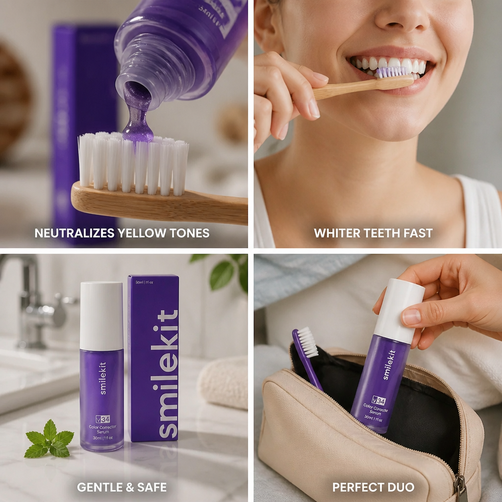 Teeth Whitening Set Purple Toothpaste & Color-Correcting Serum