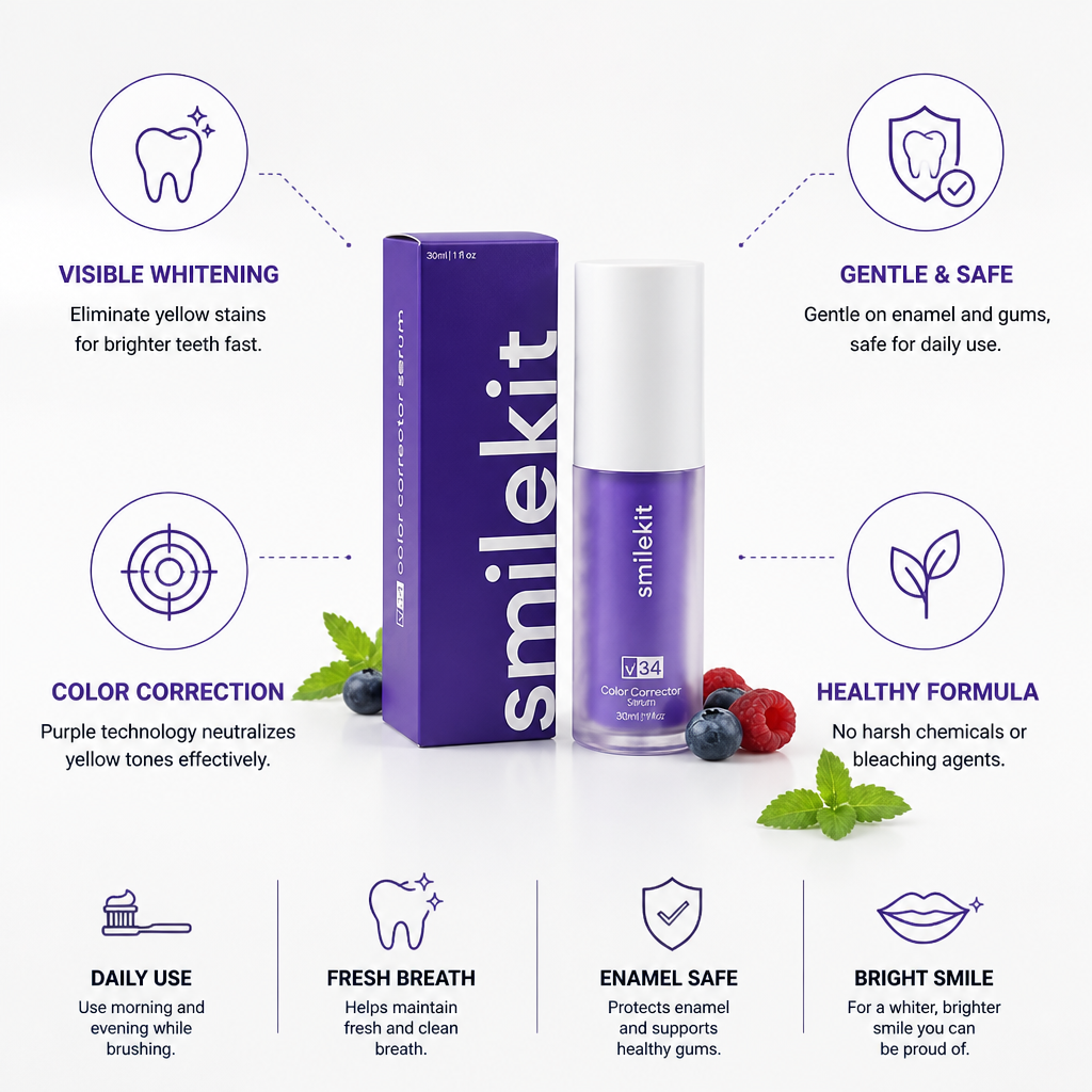 Teeth Whitening Set Purple Toothpaste & Color-Correcting Serum