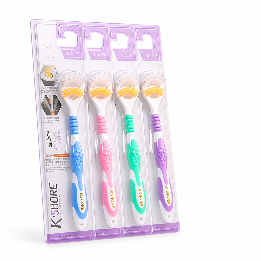 Tongue Cleaner Brush & Scraper Soft Bristles Set of 4