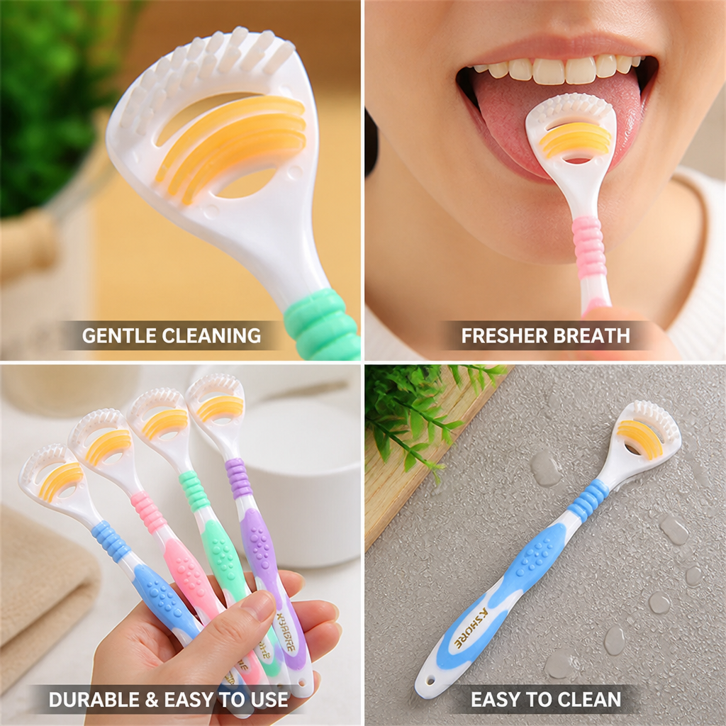 Tongue Cleaner Brush & Scraper Soft Bristles Set of 4