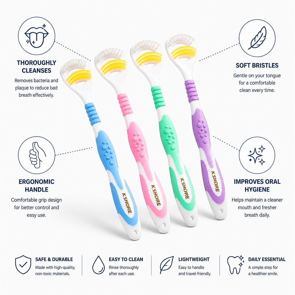 Tongue Cleaner Brush & Scraper Soft Bristles Set of 4