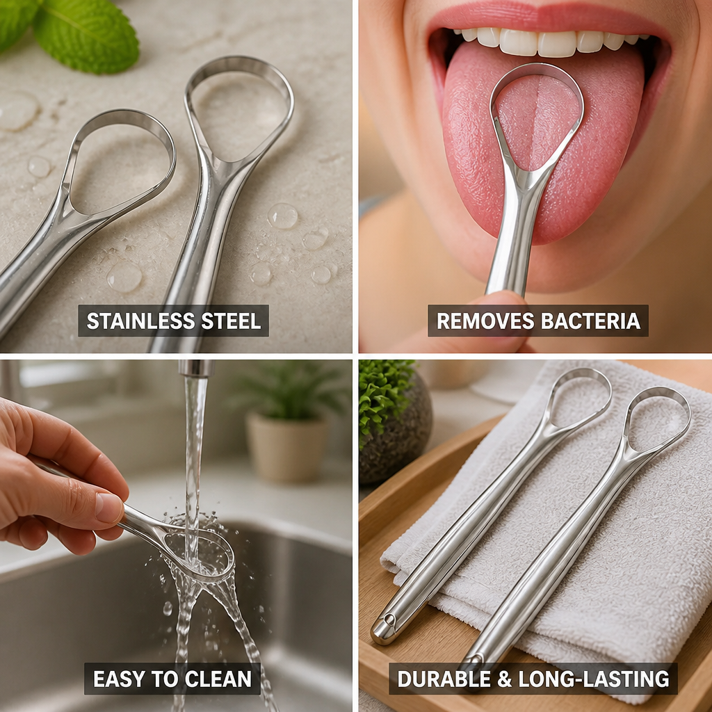 Tongue Scraper Ergonomic Surgical Stainless Steel Set of 2