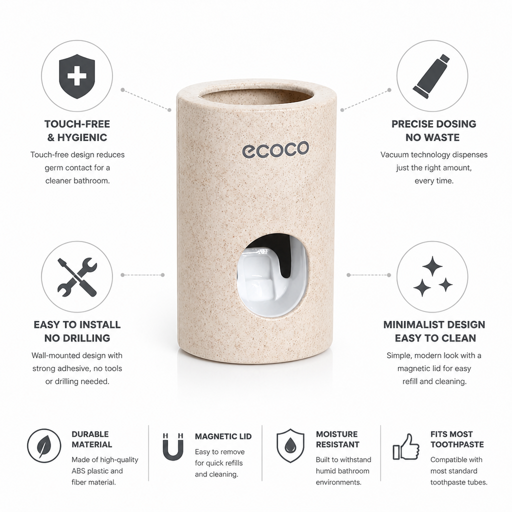 Toothpaste Dispenser Touch-Free Vacuum Dispensing Wall-Mount