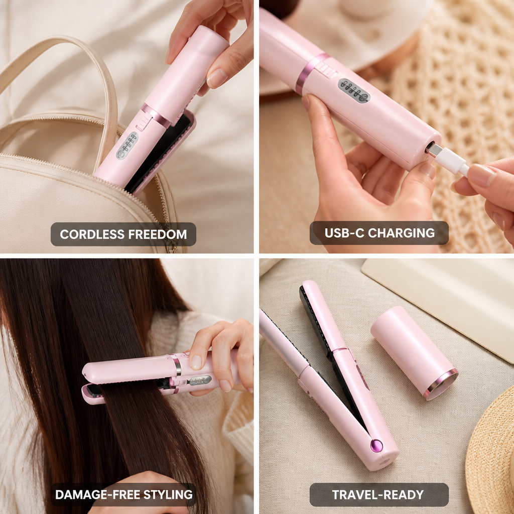 Travel Hair Straightener Cordless USB-C Tourmaline Ceramic