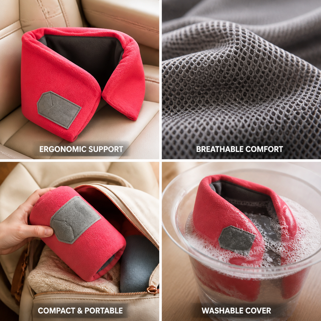 Travel Neck Pillow Ergonomic Breathable & Washable Cover