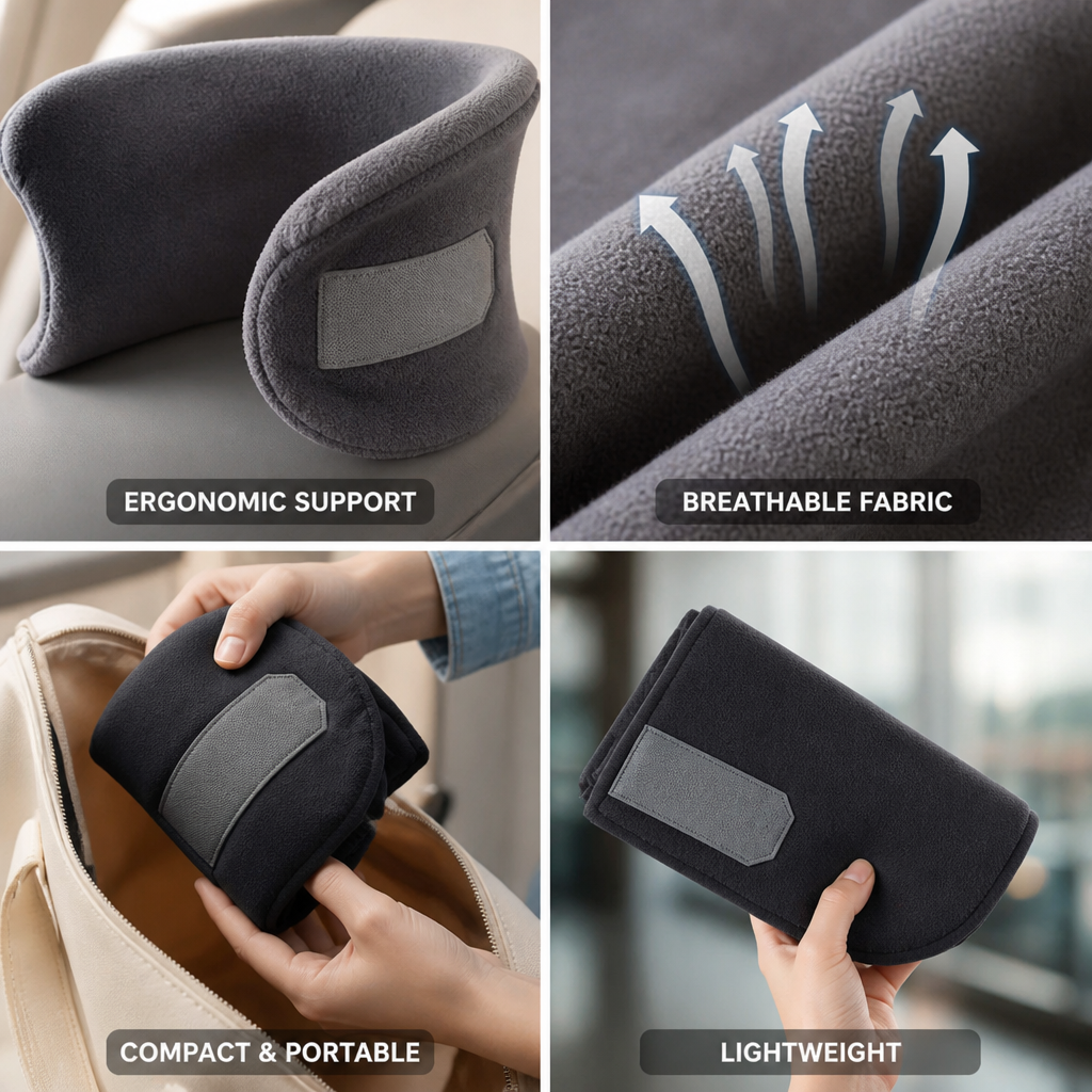 Travel Neck Pillow Ergonomic Support Breathable Compact & Lightweight
