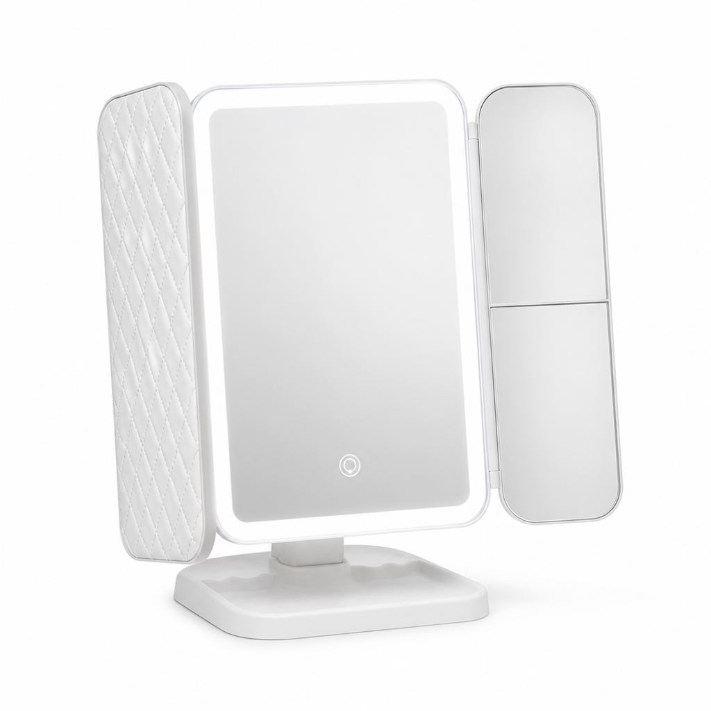 Trifold Vanity Mirror Daylight LED Rechargeable 180° Rotating Sides