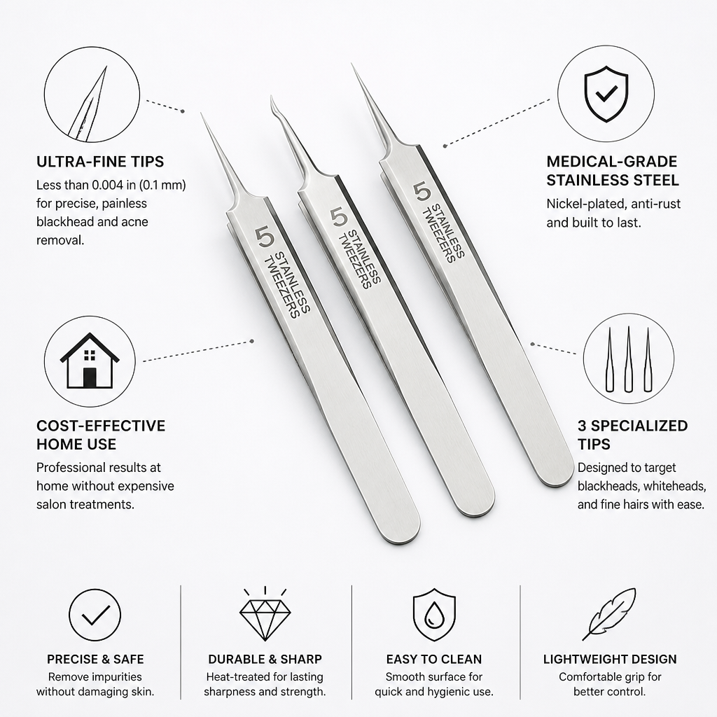 Tweezers Ultra-Fine Tip Medical-Grade Stainless Steel