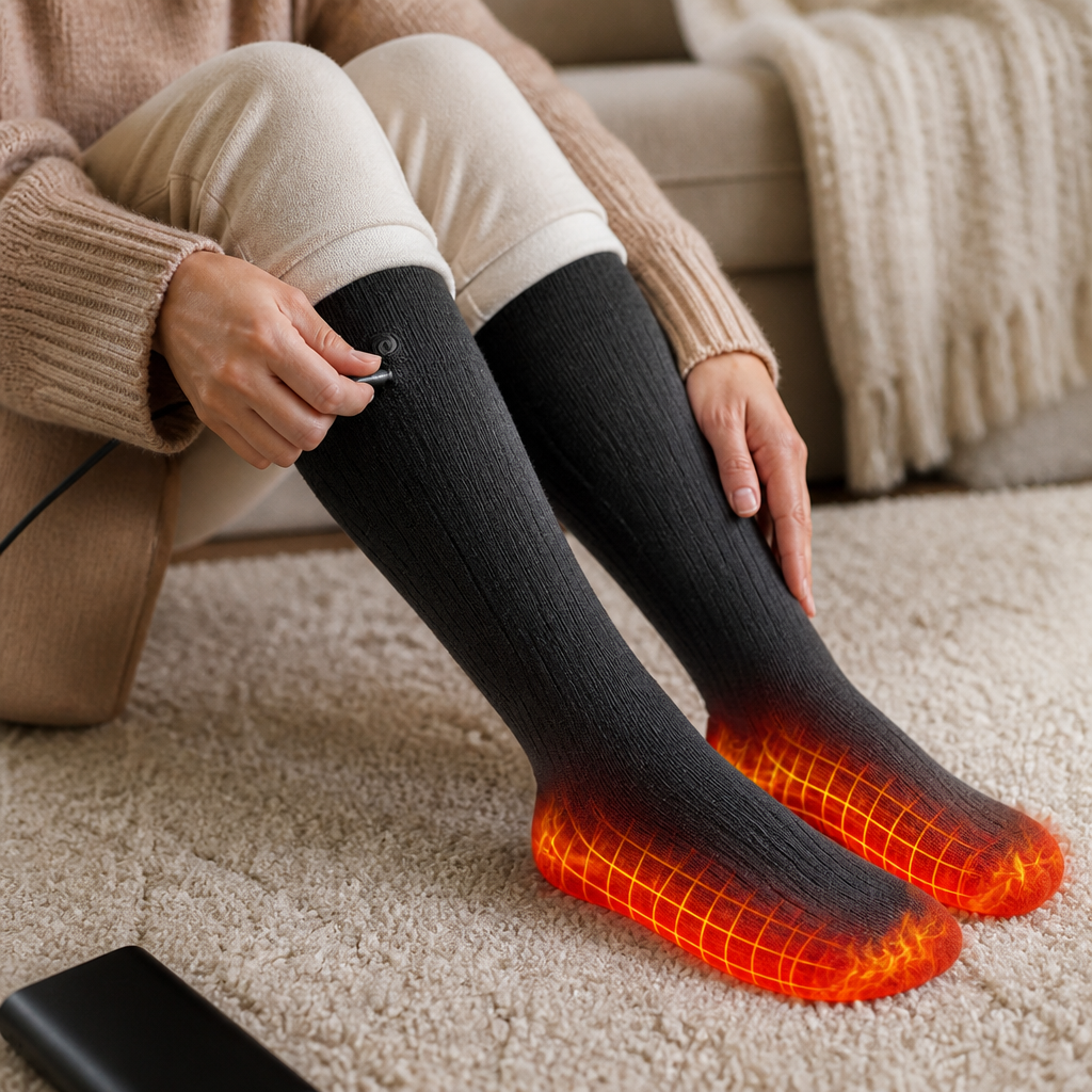 USB-Rechargeable Heated Cotton Crew Socks (Up to 10-Hour Runtime)
