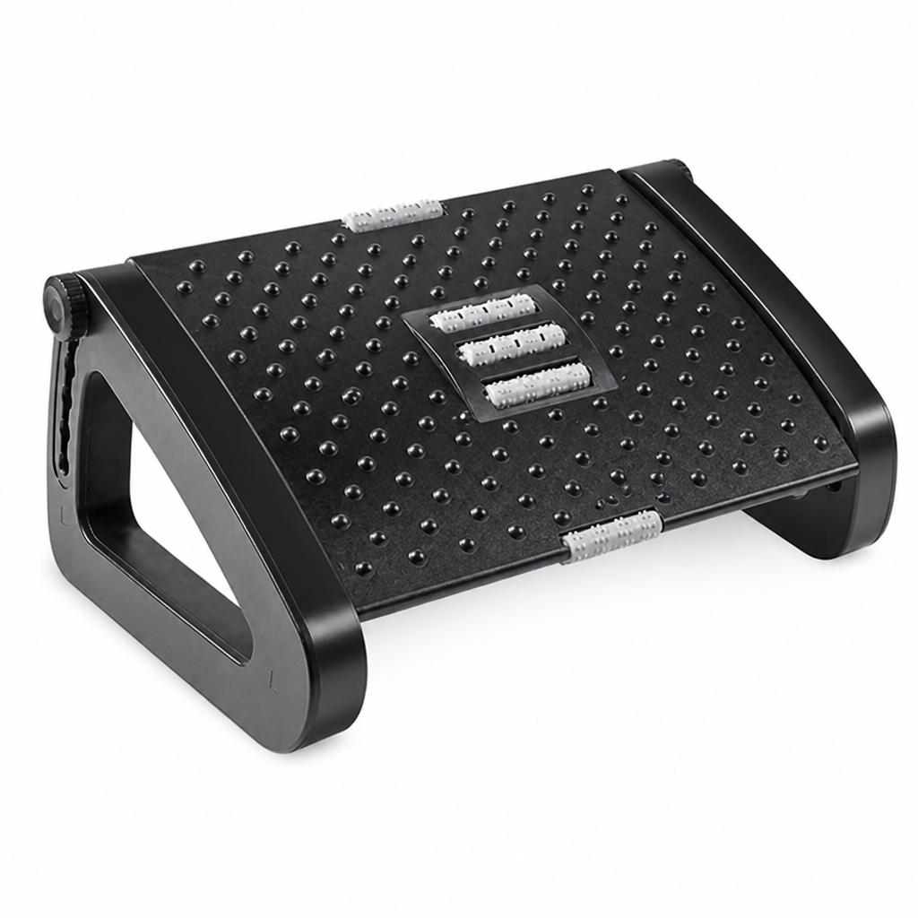 Under-Desk Foot Rest Adjustable Height Dual Massage Rollers