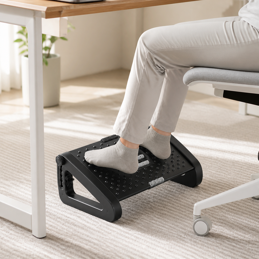 Under-Desk Foot Rest Adjustable Height Dual Massage Rollers