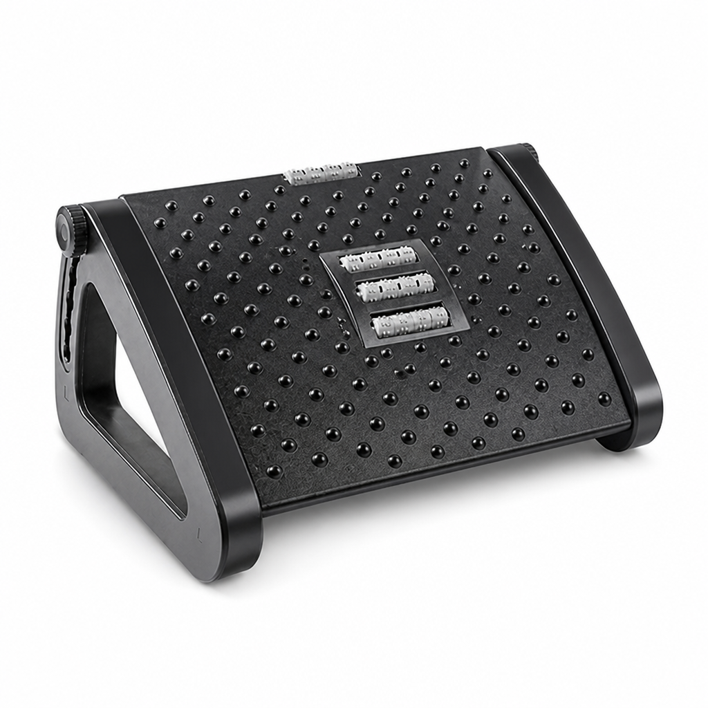 Under-Desk Foot Rest Adjustable Height Dual Massage Rollers