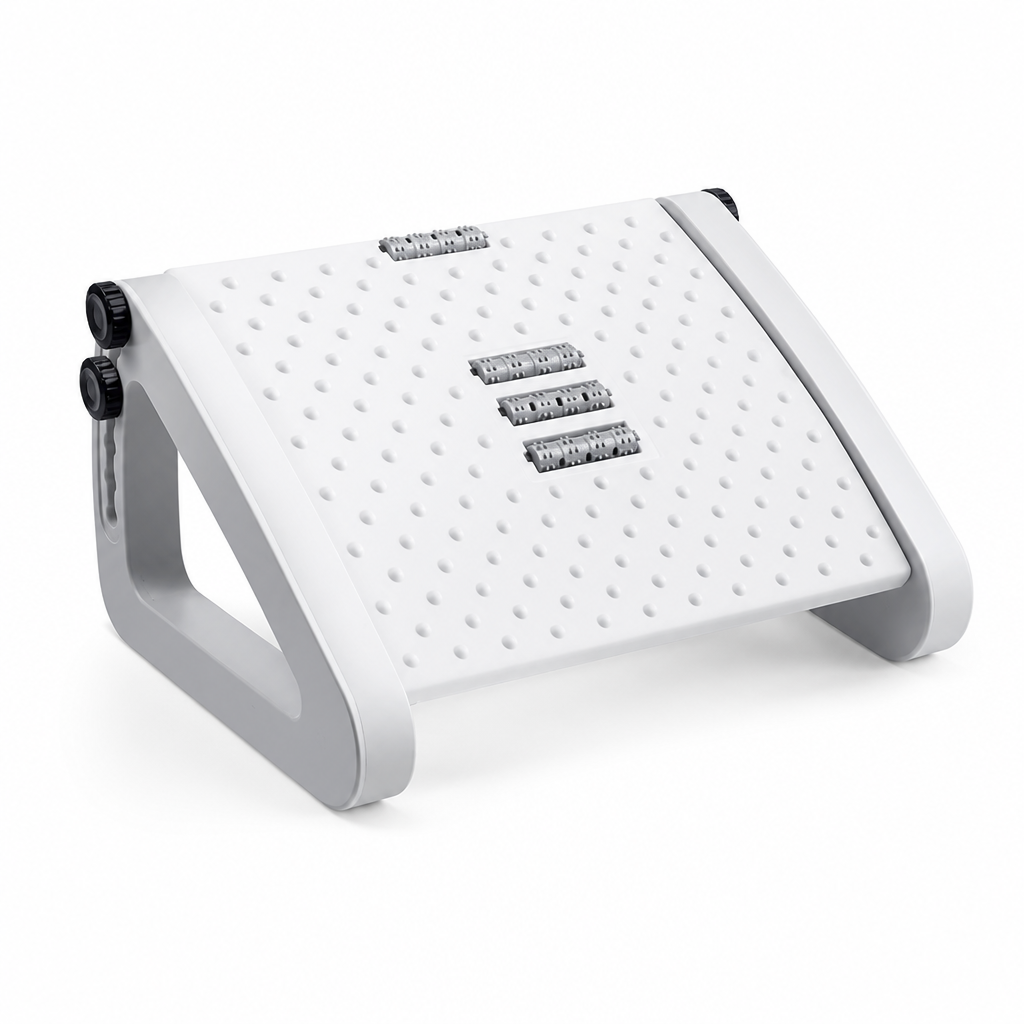 Under-Desk Foot Rest Adjustable Height Dual Massage Rollers