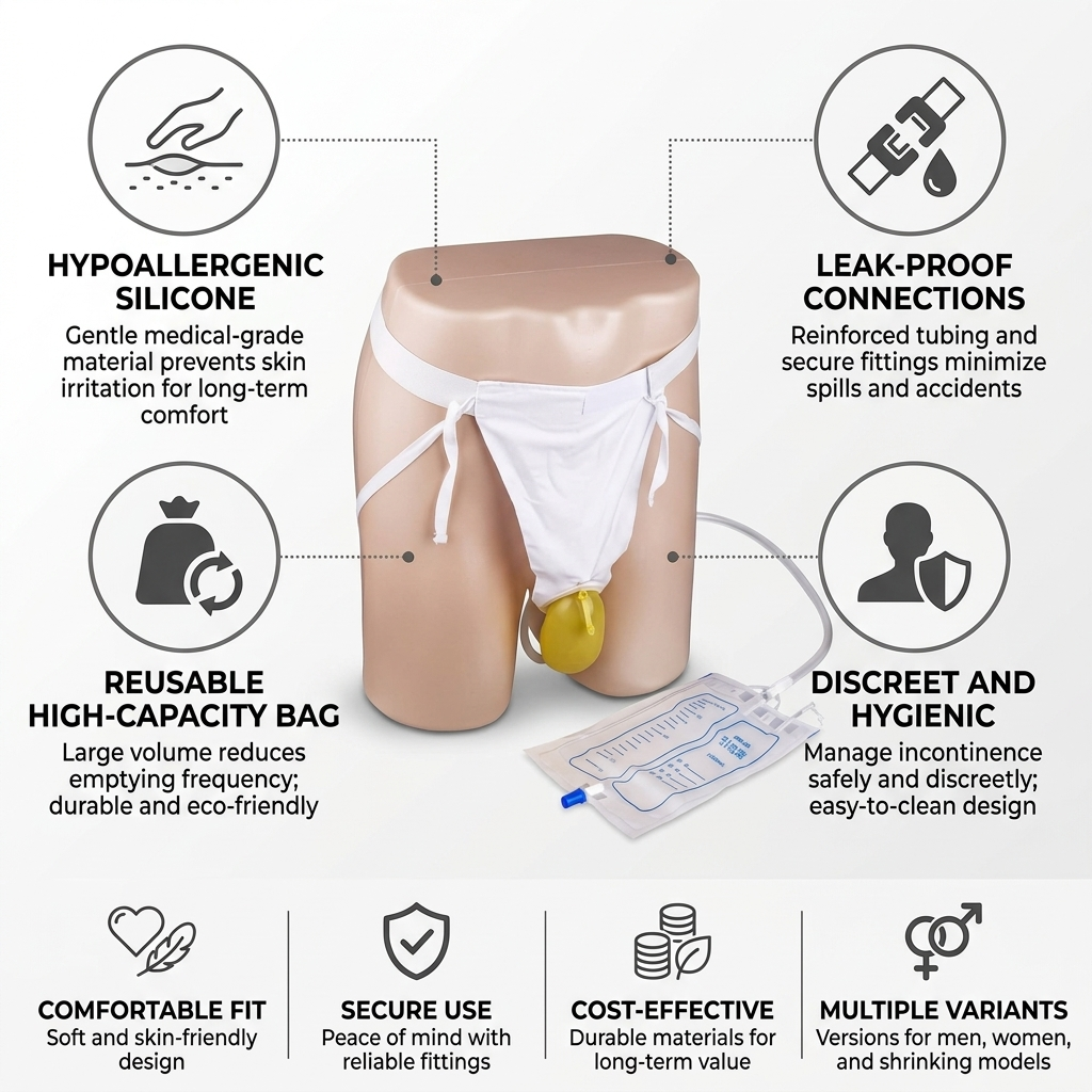 Urine Collection Bag Silicone Receiver Leak-Proof Reusable