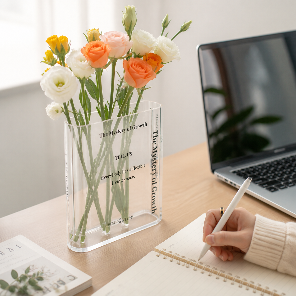 Vase Book-Shaped Acrylic Stable & Durable