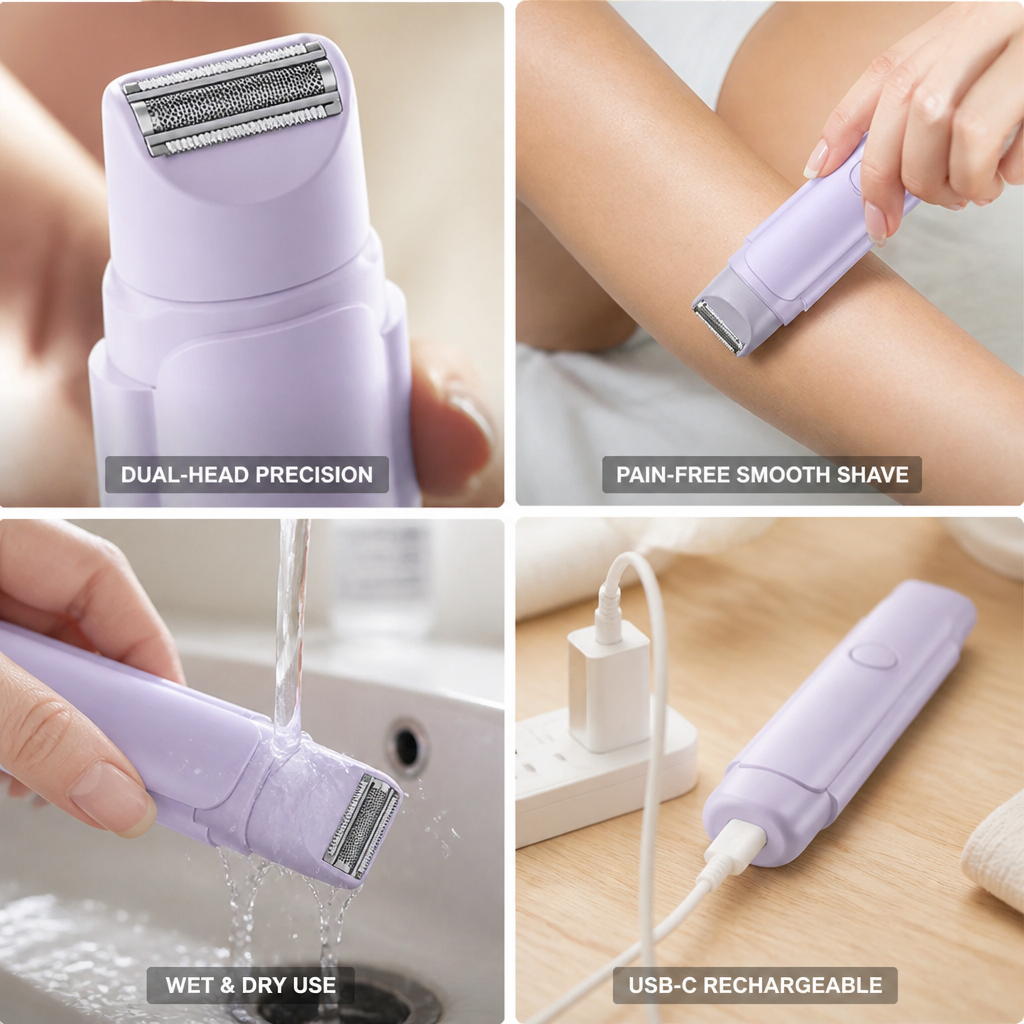 Women's Razor Dual-Head Hypoallergenic Blades USB-C Rechargeable
