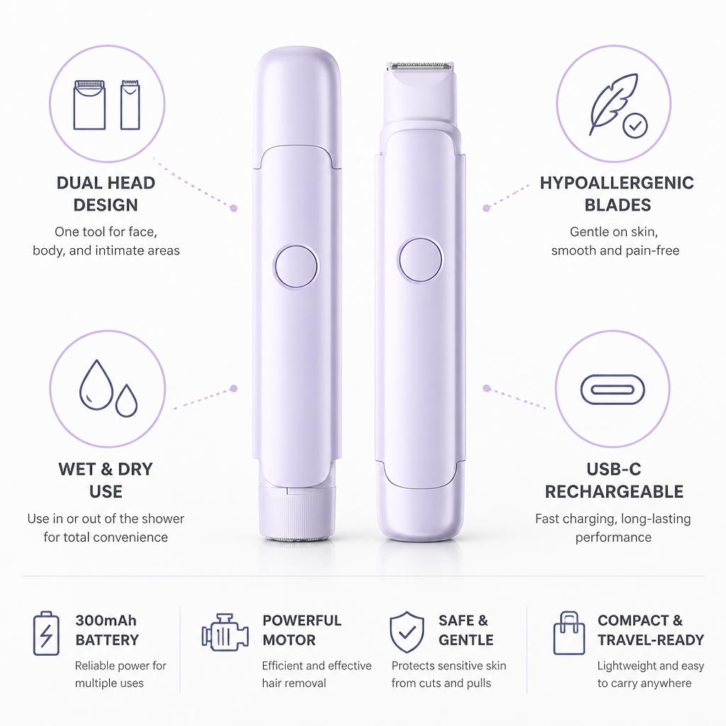 Women's Razor Dual-Head Hypoallergenic Blades USB-C Rechargeable