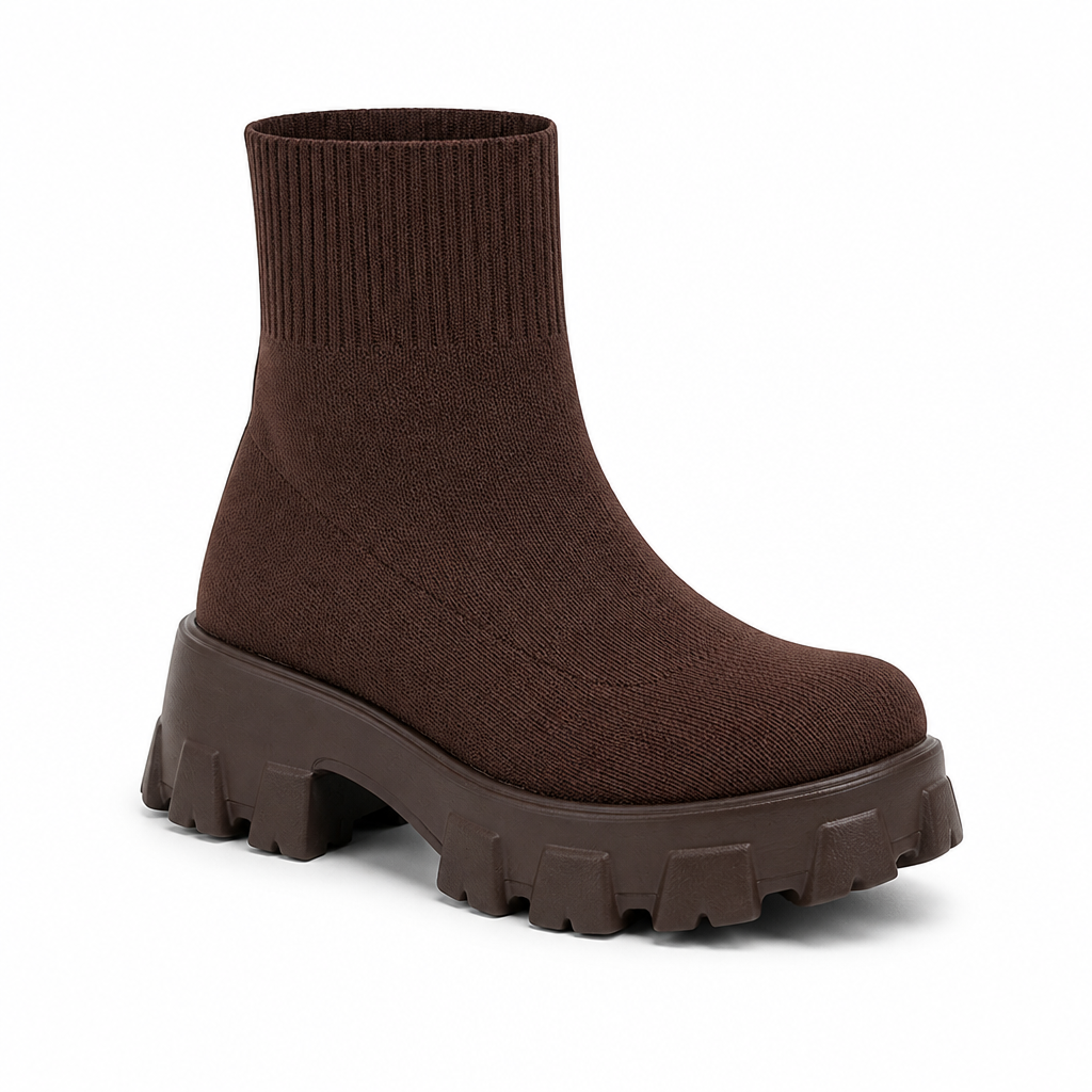 Women's Sock-Style Platform Ankle Boots With Block Heel
