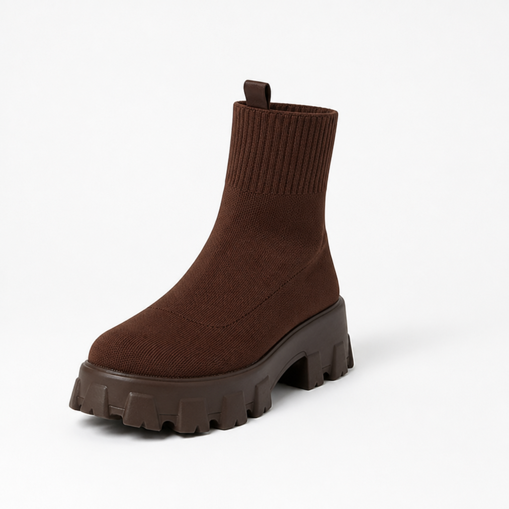 Women's Sock-Style Platform Ankle Boots With Block Heel