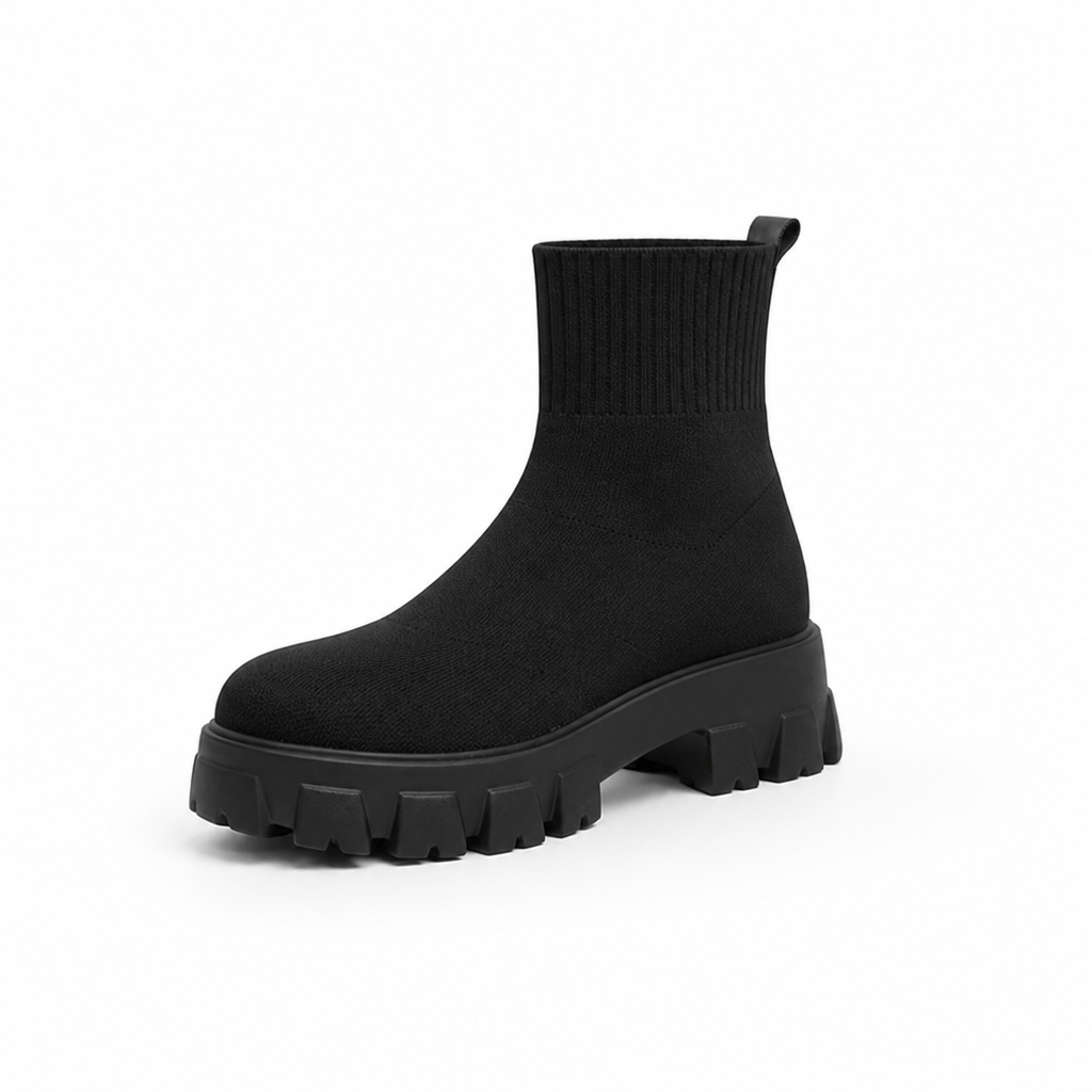 Women's Sock-Style Platform Ankle Boots With Block Heel