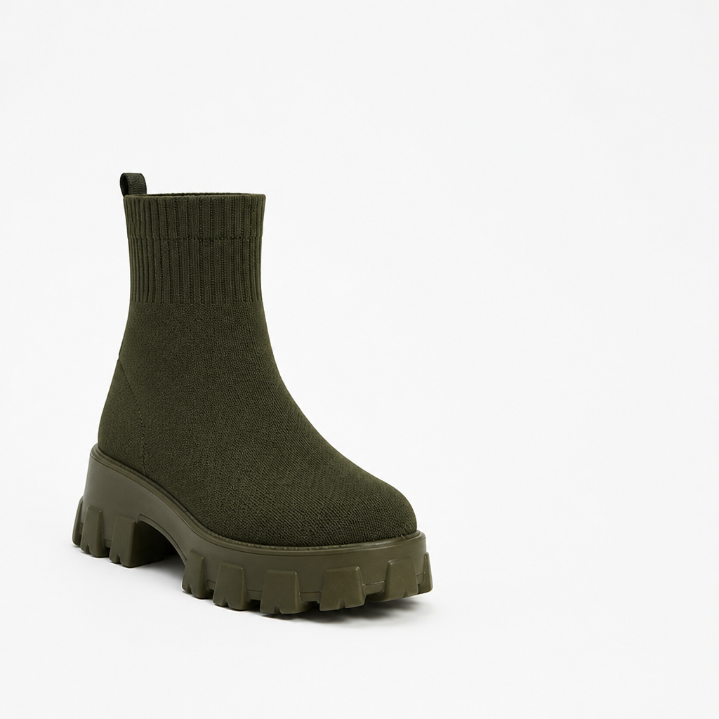 Women's Sock-Style Platform Ankle Boots With Block Heel
