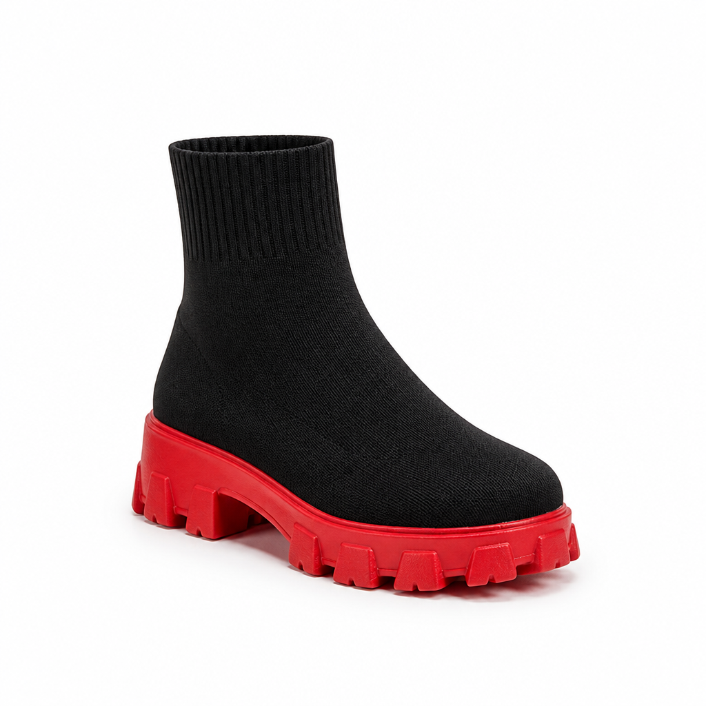 Women's Sock-Style Platform Ankle Boots With Block Heel