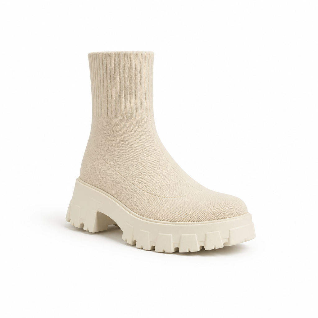 Women's Sock-Style Platform Ankle Boots With Block Heel