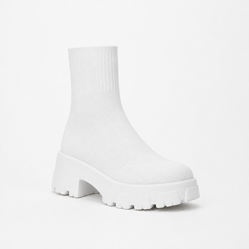 Women's Sock-Style Platform Ankle Boots With Block Heel