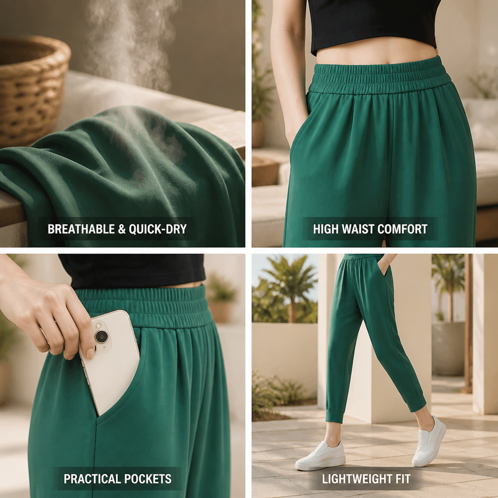 Women's Straight Pants High-Waist Breathable Quick-Dry Pockets
