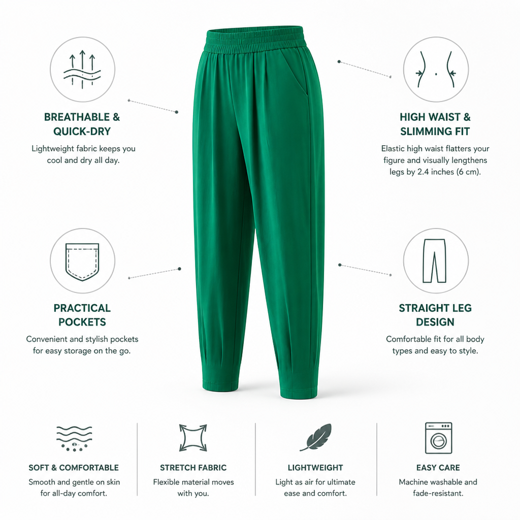 Women's Straight Pants High-Waist Breathable Quick-Dry Pockets