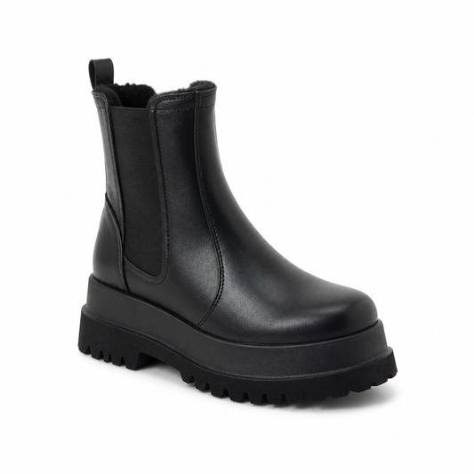 Women's Warm-Lined Water-Repellent Vegan Leather Platform Chelsea Ankle Boots (Thick Rubber Non-Slip Sole)